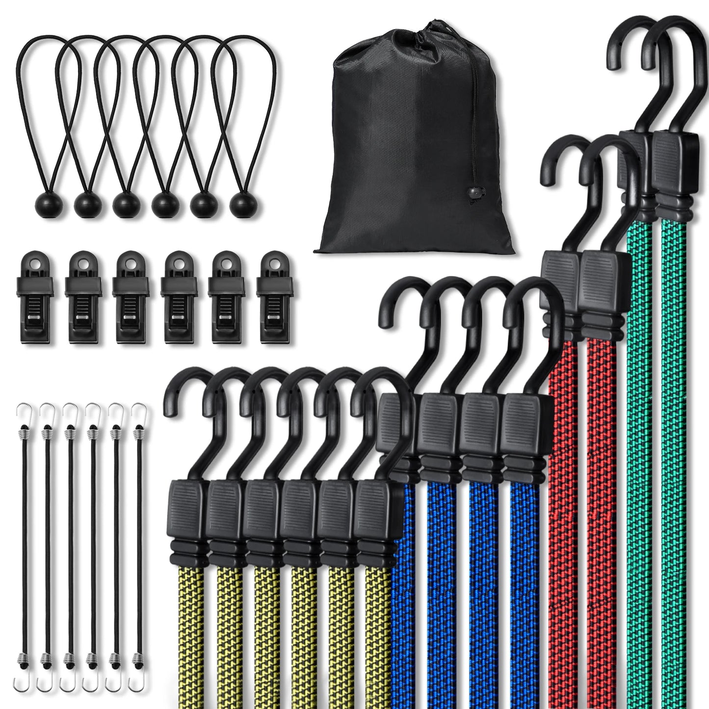 32pcs Bungee Cords with A3 Steel J-Hooks