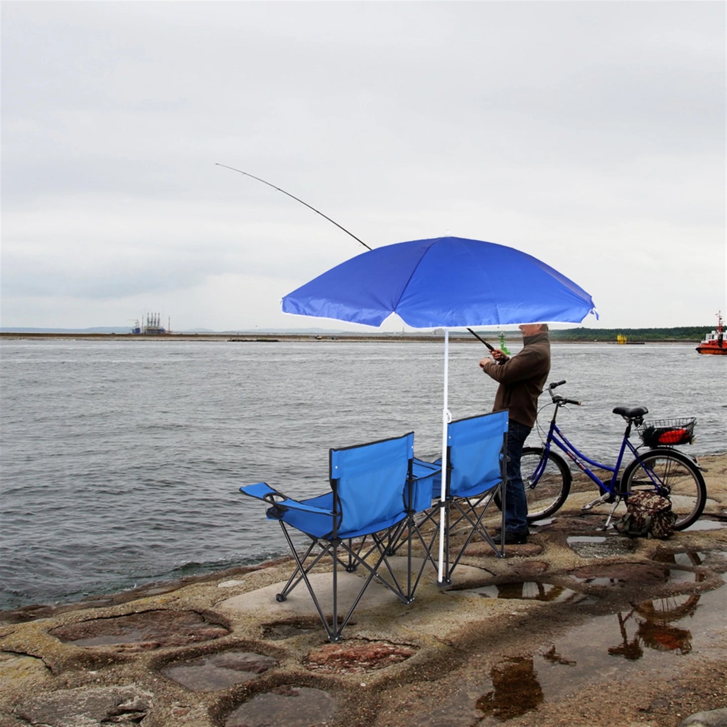 2-Seat Folding Chair With Removable Umbrella