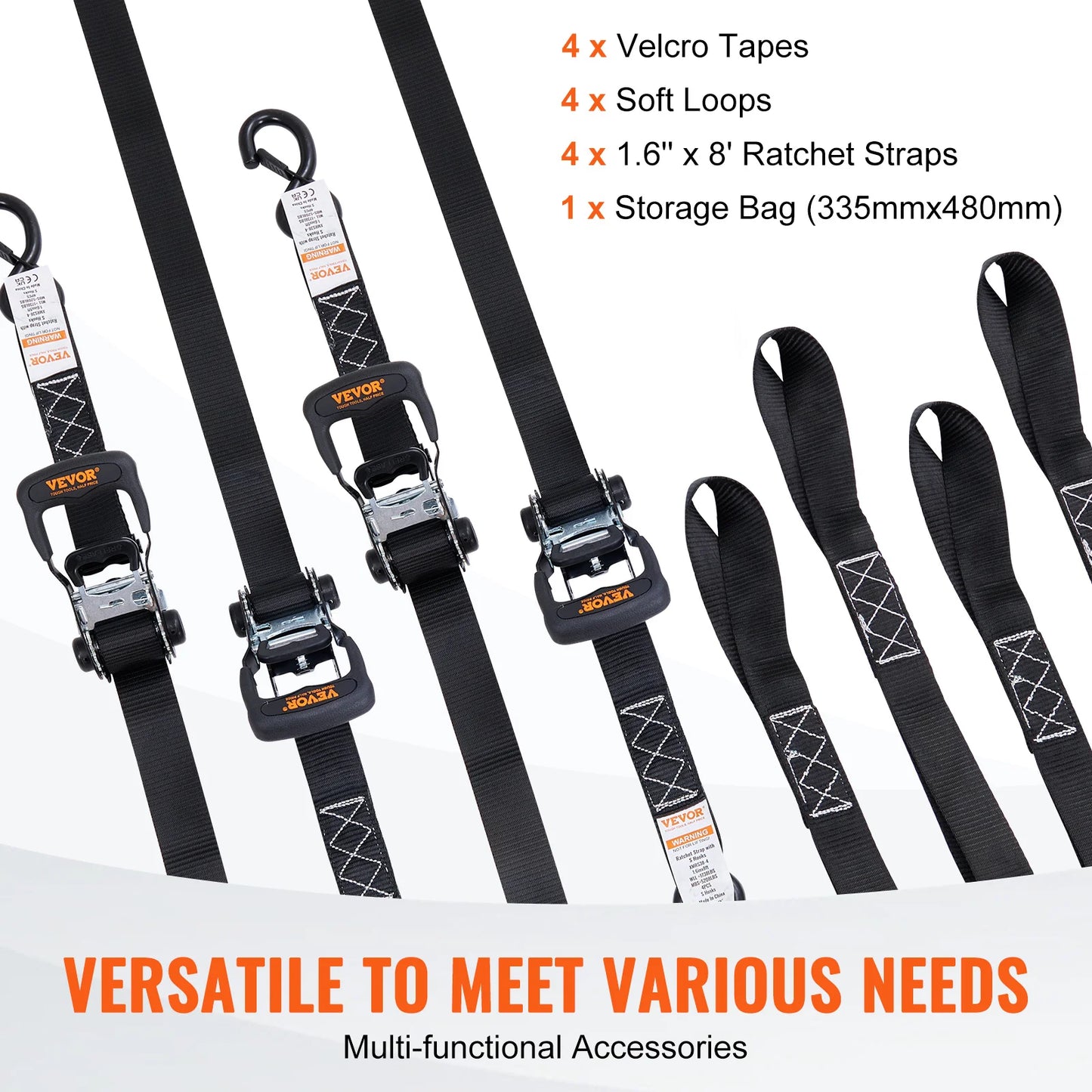 4pcs Trailer Ratchet Tie Down Straps for Moving & Securing Cargo