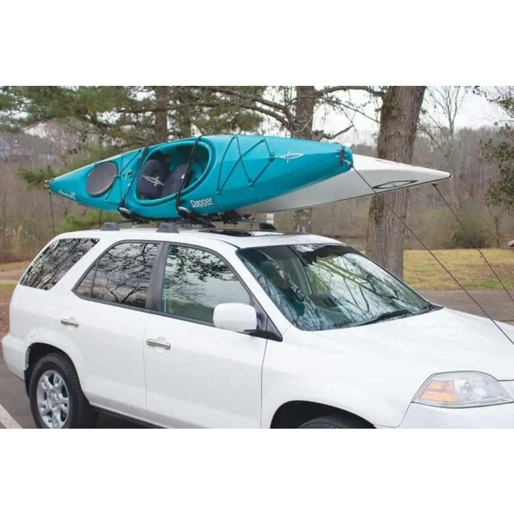 Adjustable Double J-Rack for 2 Kayaks with Tie Down Straps