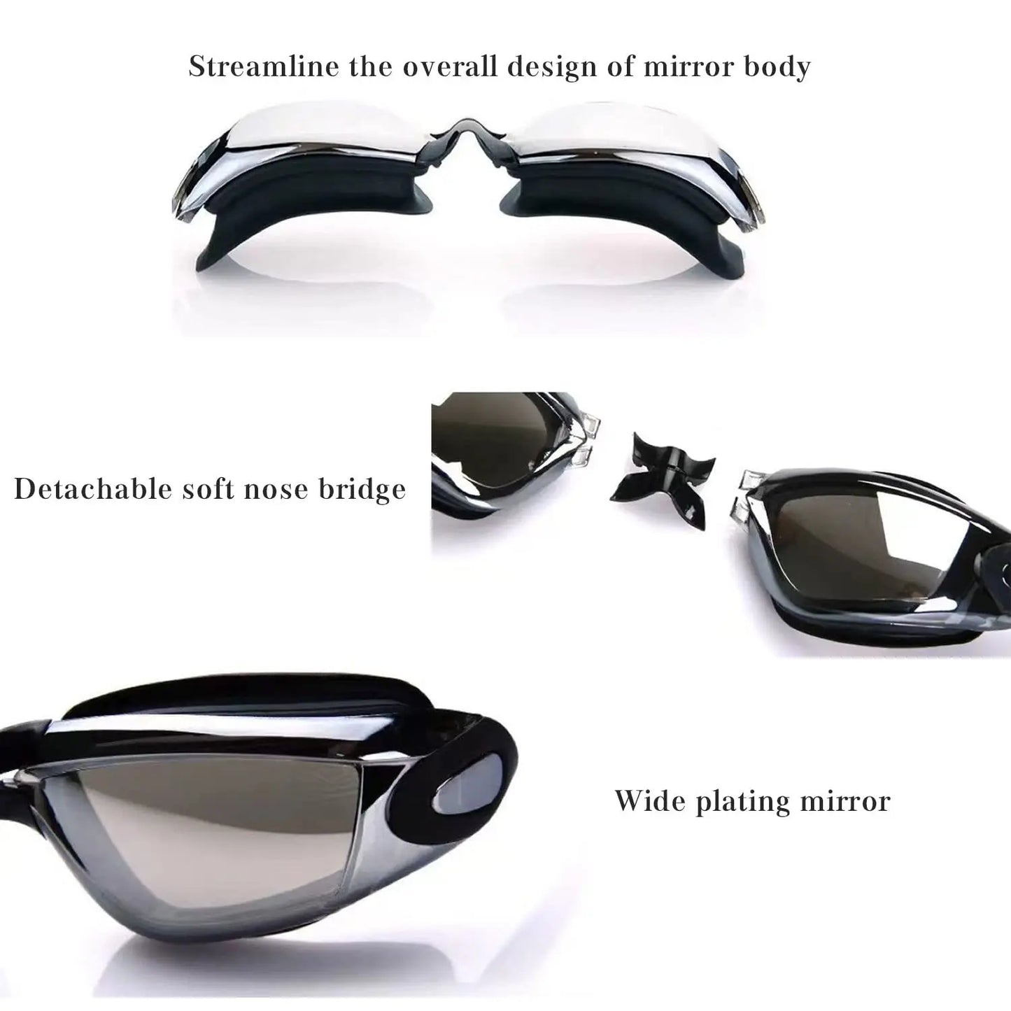 Swim Goggles for Adults - Adjustable Nose Bridge