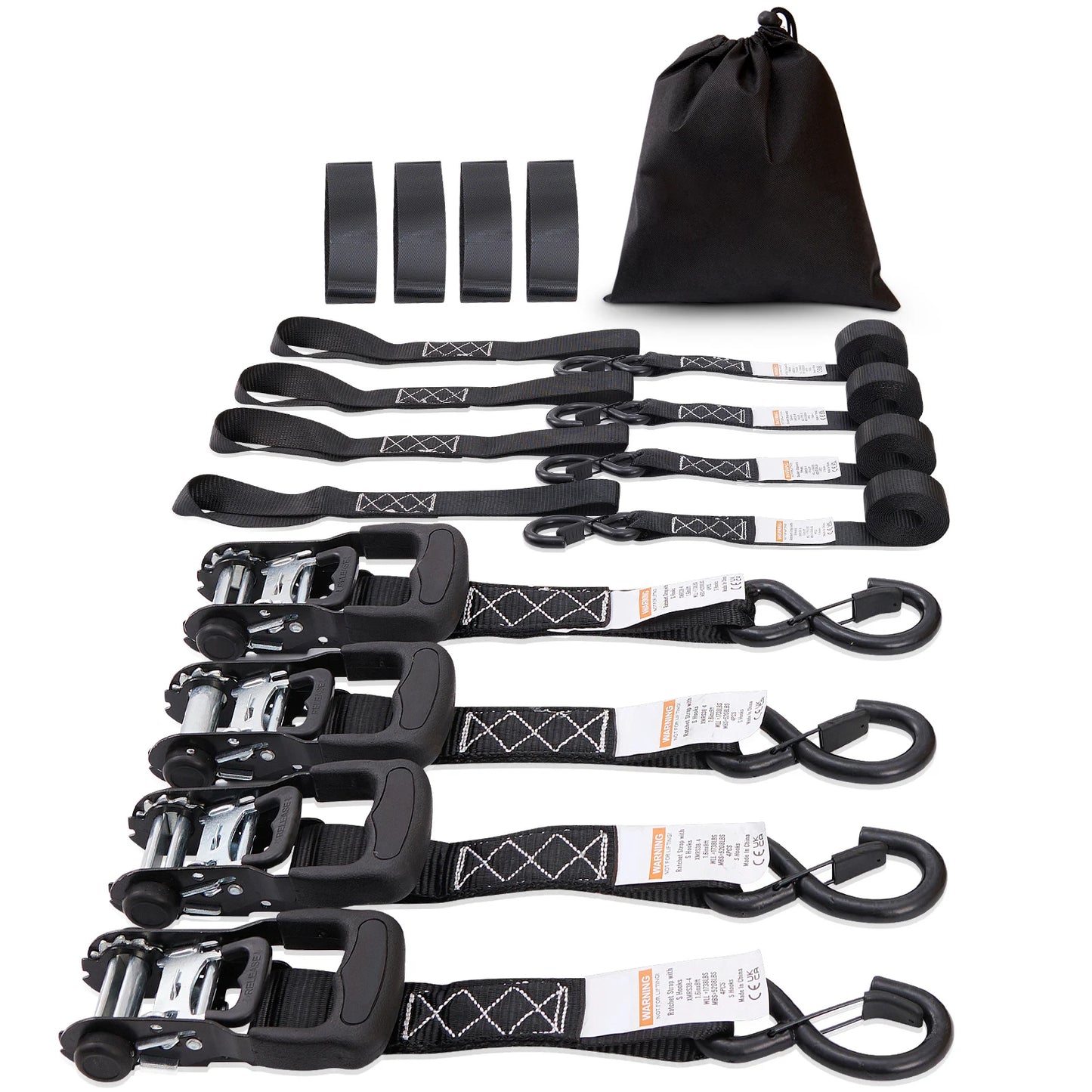 4pcs Trailer Ratchet Tie Down Straps for Moving & Securing Cargo