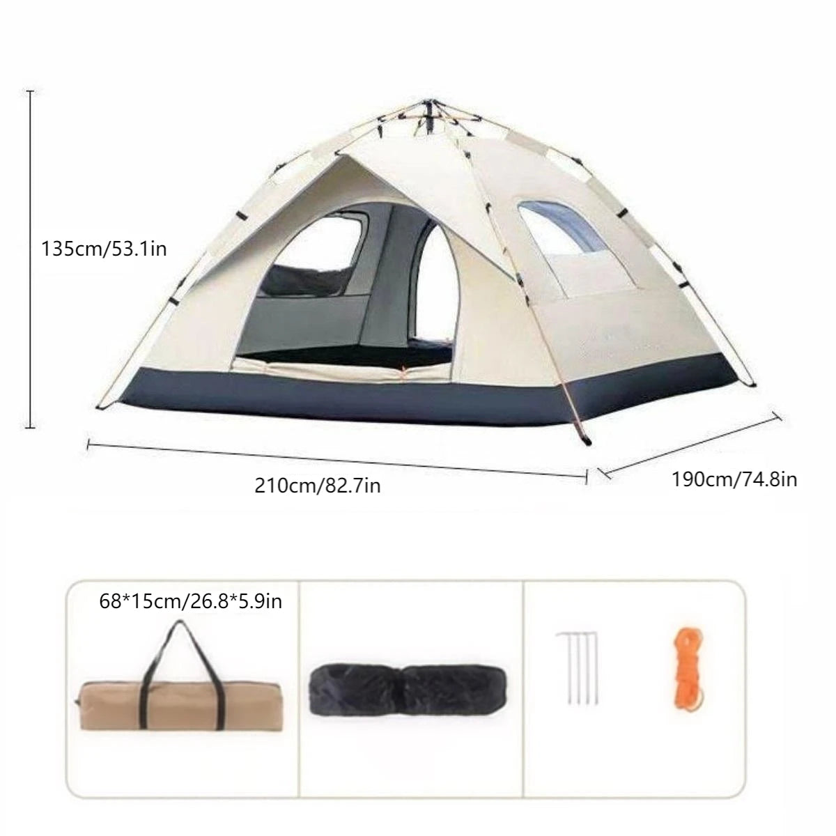 Outdoor Shelter Sunshade Camping Tent Two Doors and Two Windows