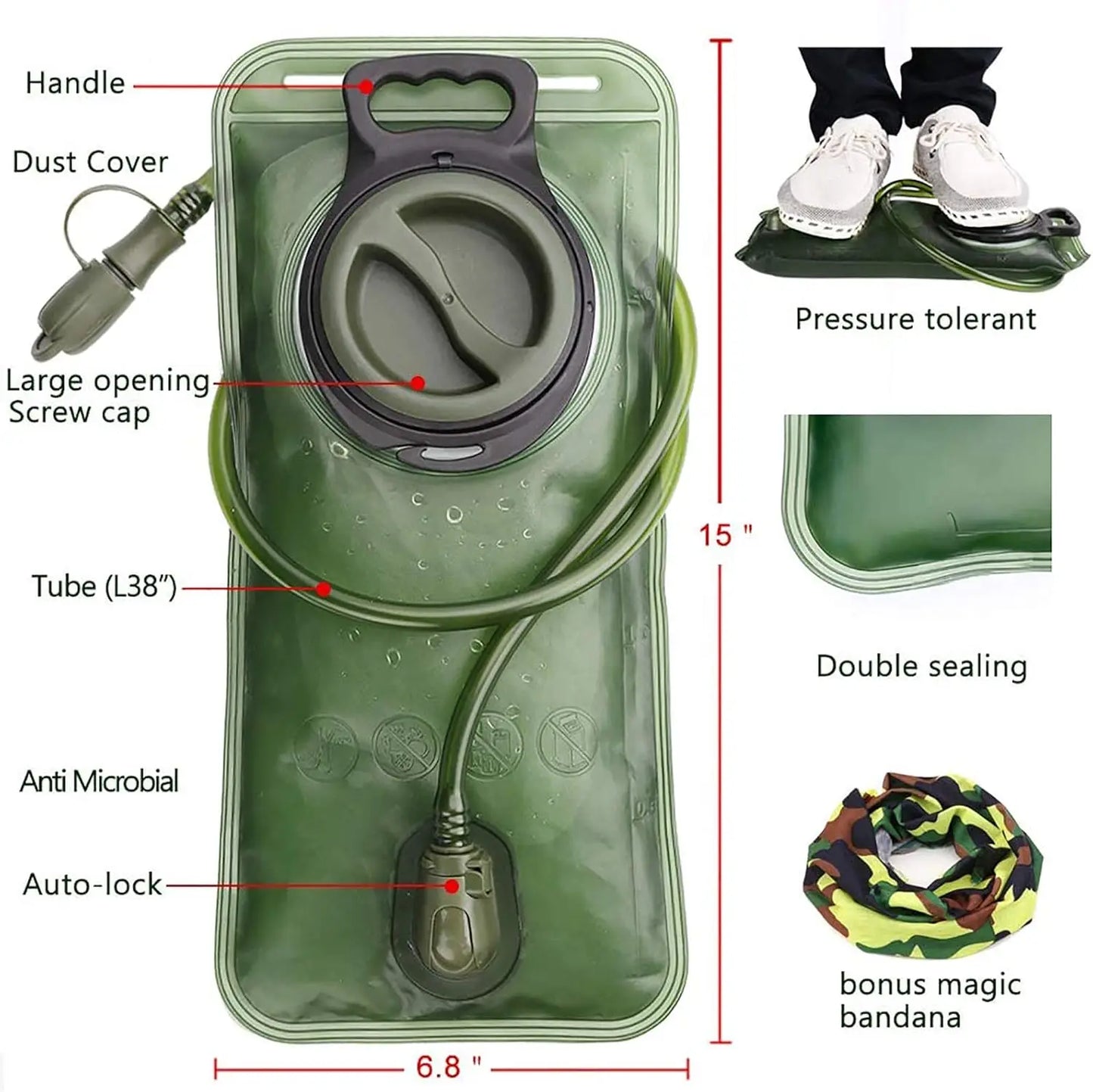 2L Water Bladder For Hydration Hiking Water Reservoir