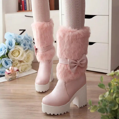 High-Heeled Snow Boots Lolita Sweet Bow