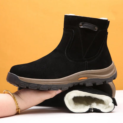 Genuine Sheepskin and Wool Integrated Snow Boots, Men