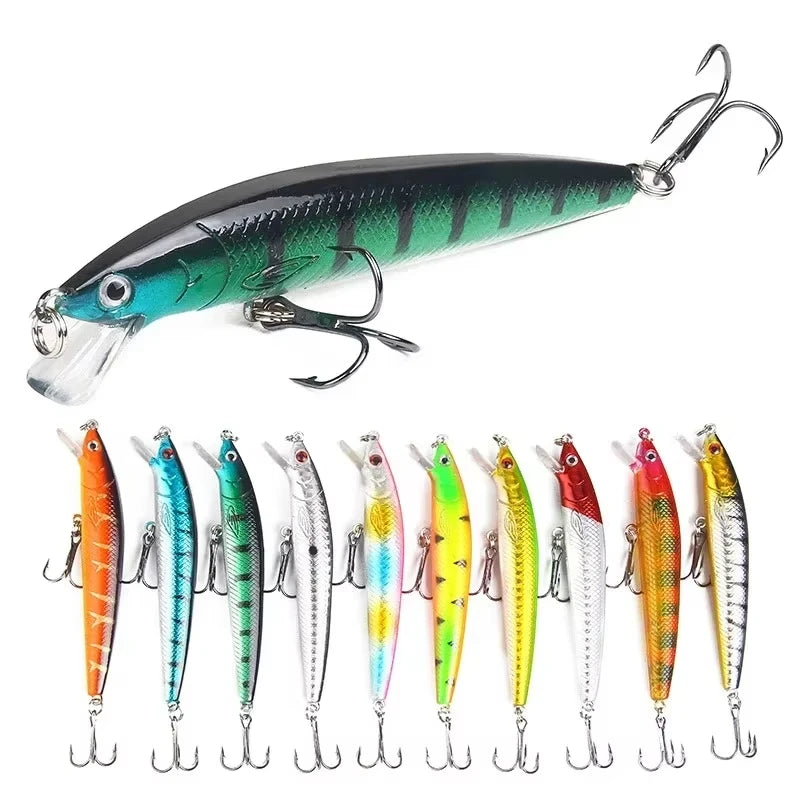 10pcs Floating Minnow Artificial Bait Wobbler Crankbait