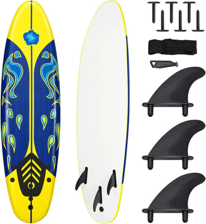 Kids Lightweight Foam Surfboard 6 Ft With 3 Detachable Fins