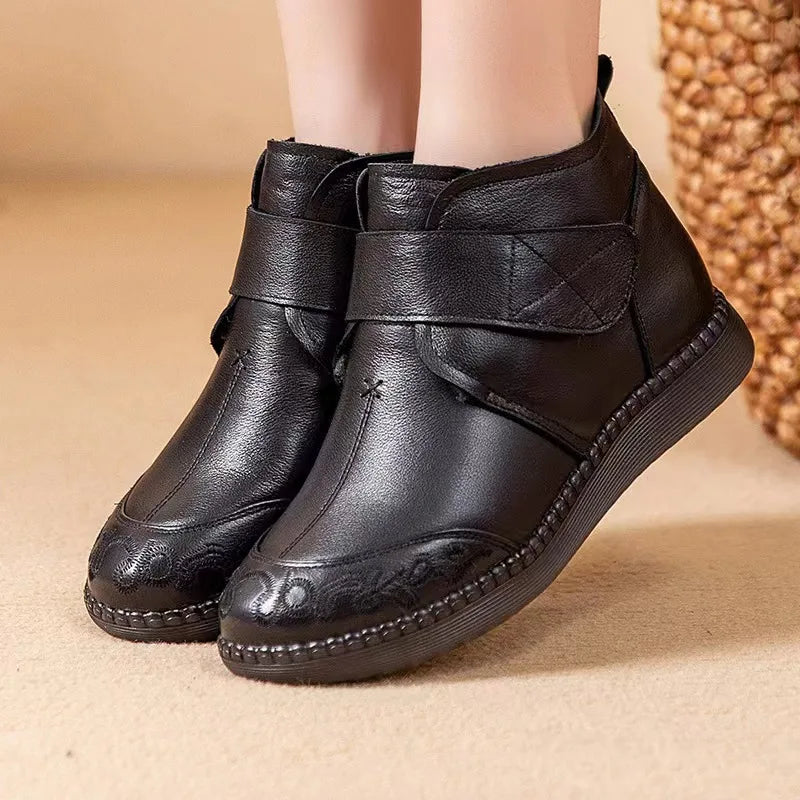 Women's Leather Ankle Boots, Thick Bottom