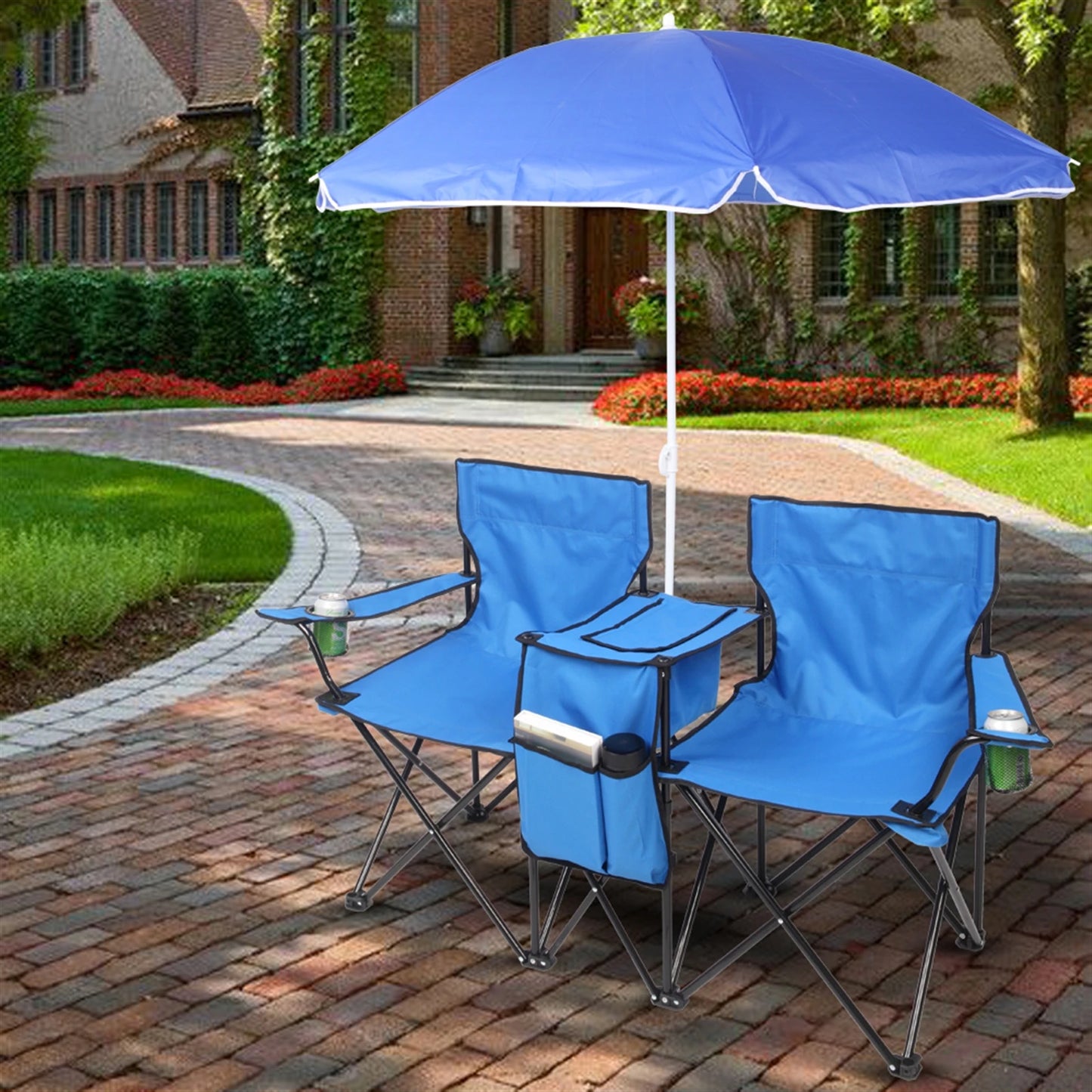 2-Seat Folding Chair With Removable Umbrella