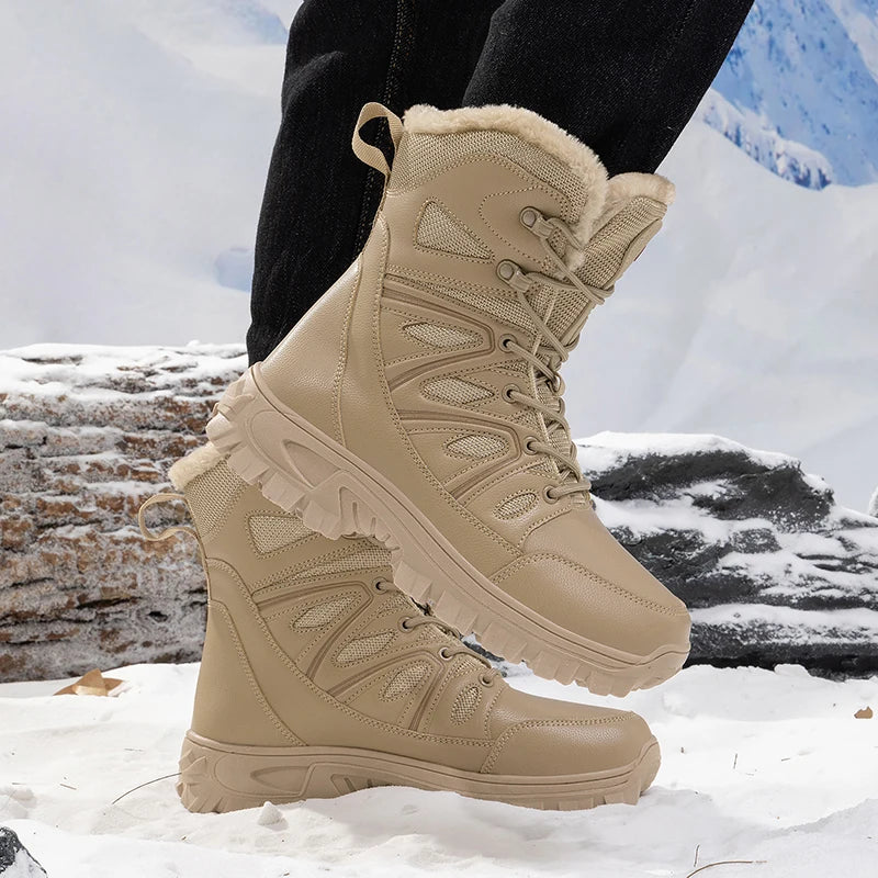 Men Winter Velvet Warm Snow Boots, Waterproof Ski Shoes