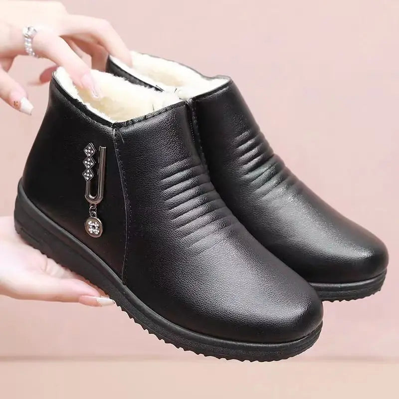 Women's Leather Ankle Boots, Thick Bottom
