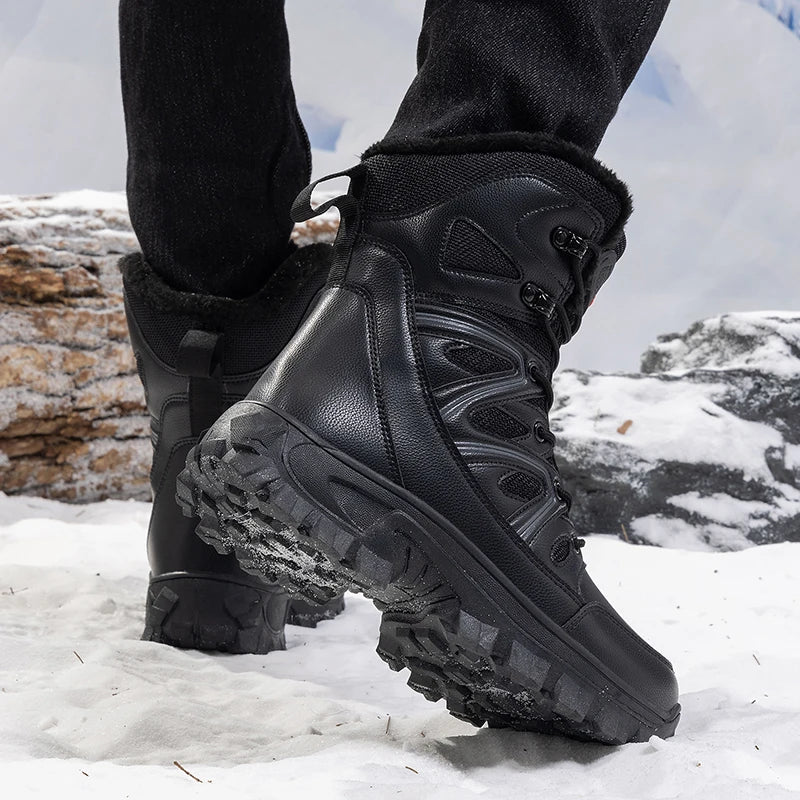 Men Winter Velvet Warm Snow Boots, Waterproof Ski Shoes