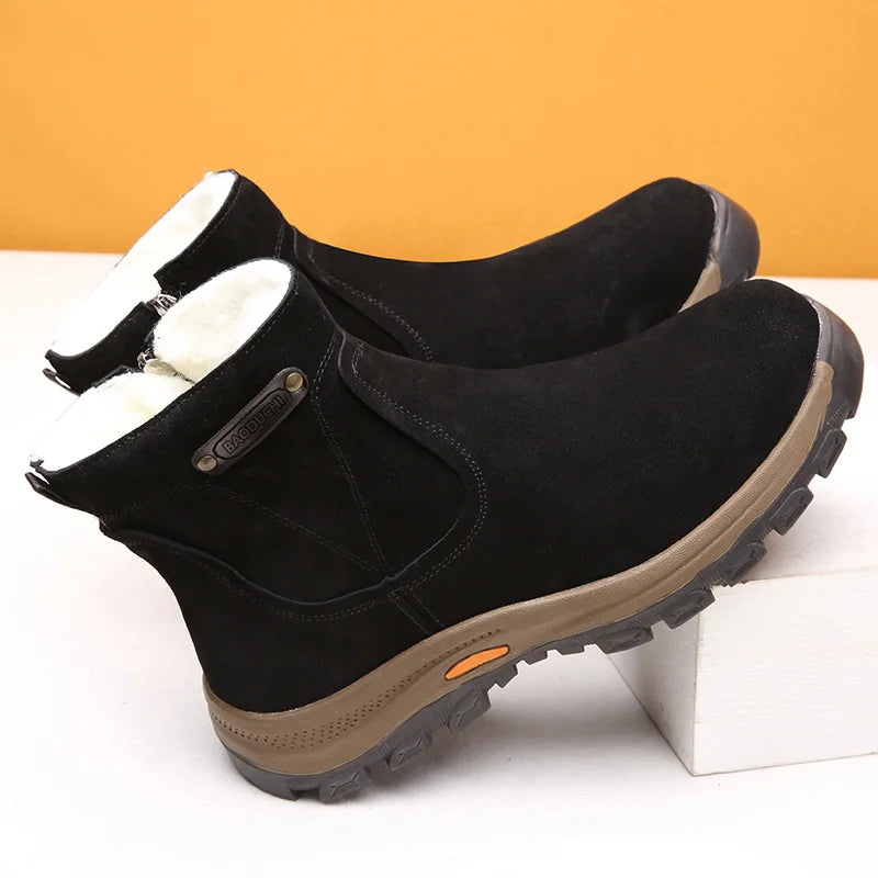 Genuine Sheepskin and Wool Integrated Snow Boots, Men
