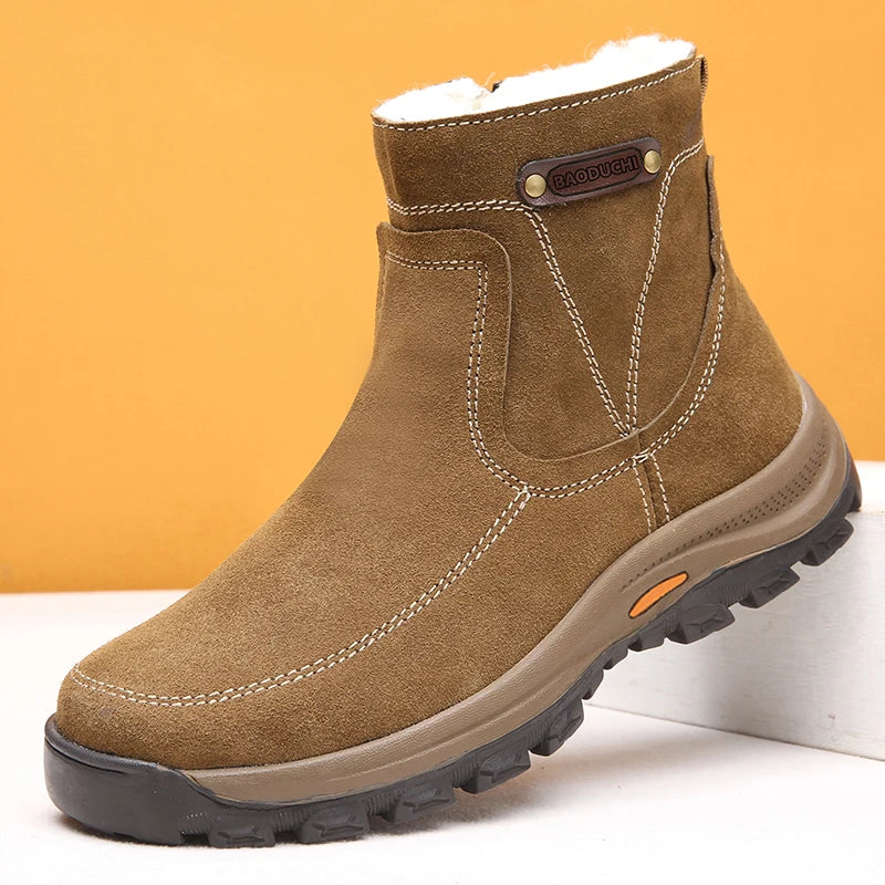 Genuine Sheepskin and Wool Integrated Snow Boots, Men