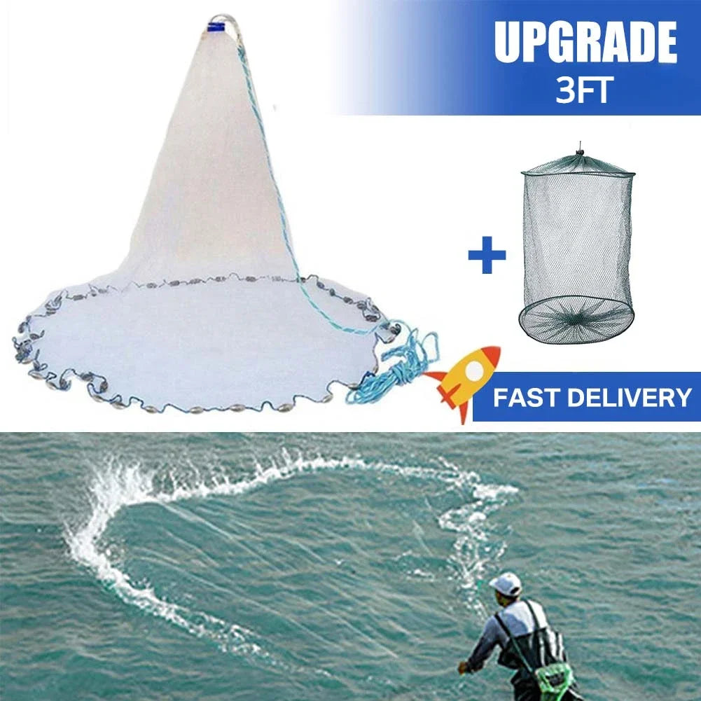 Cast Net for Bait Trap Fish; 3/4/5/6/7/8/9/10ft Radius