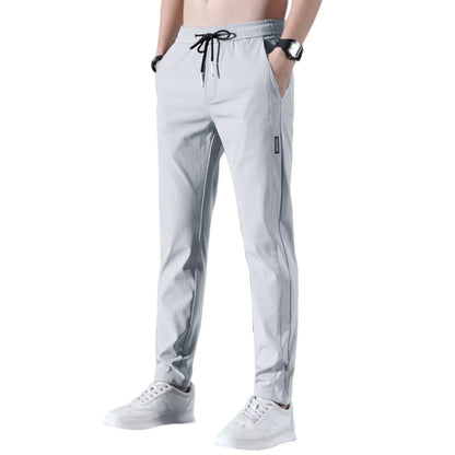 Men Fast Dry Stretch Pants Silk Solid Color Mid-Waist