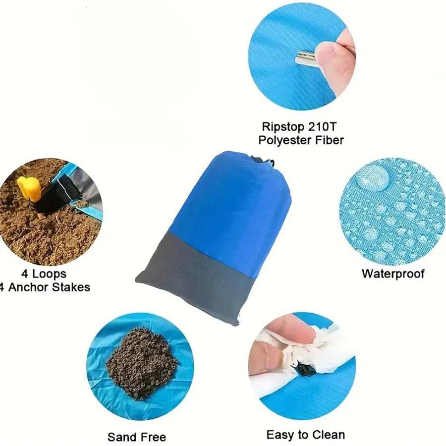 Beach Blanket, Waterproof and Sandproof Large 2-3 Adult Light Picnic Mat Travel Camping Hiking Beach Blanket 200x210cm