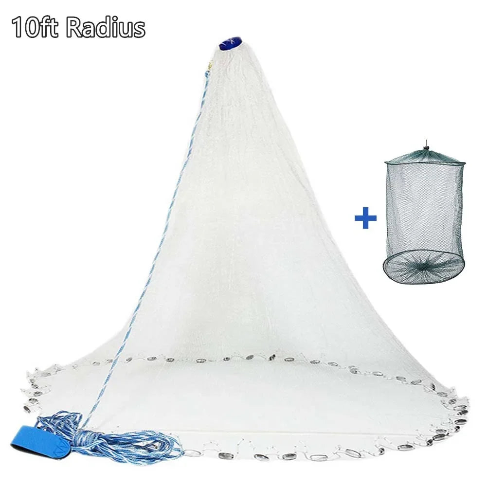 Cast Net for Bait Trap Fish; 3/4/5/6/7/8/9/10ft Radius