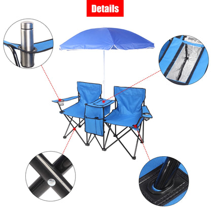 2-Seat Folding Chair With Removable Umbrella