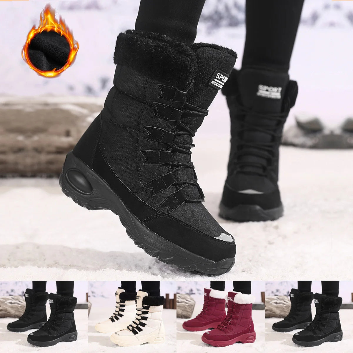 Winter Women Boots Warm Snow Boots Lace-up