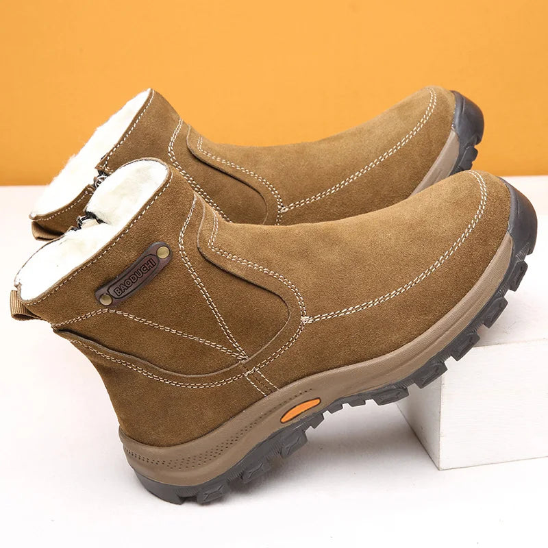 Genuine Sheepskin and Wool Integrated Snow Boots, Men