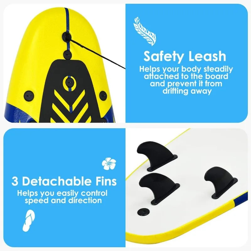 Kids Lightweight Foam Surfboard 6 Ft With 3 Detachable Fins