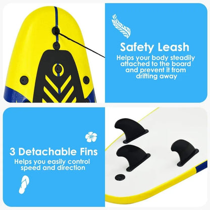 Kids Lightweight Foam Surfboard 6 Ft With 3 Detachable Fins