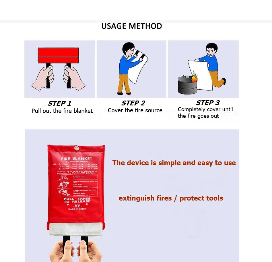 1M*1M Fire Blanket for Kitchen, Escape, Fire Extinguishing