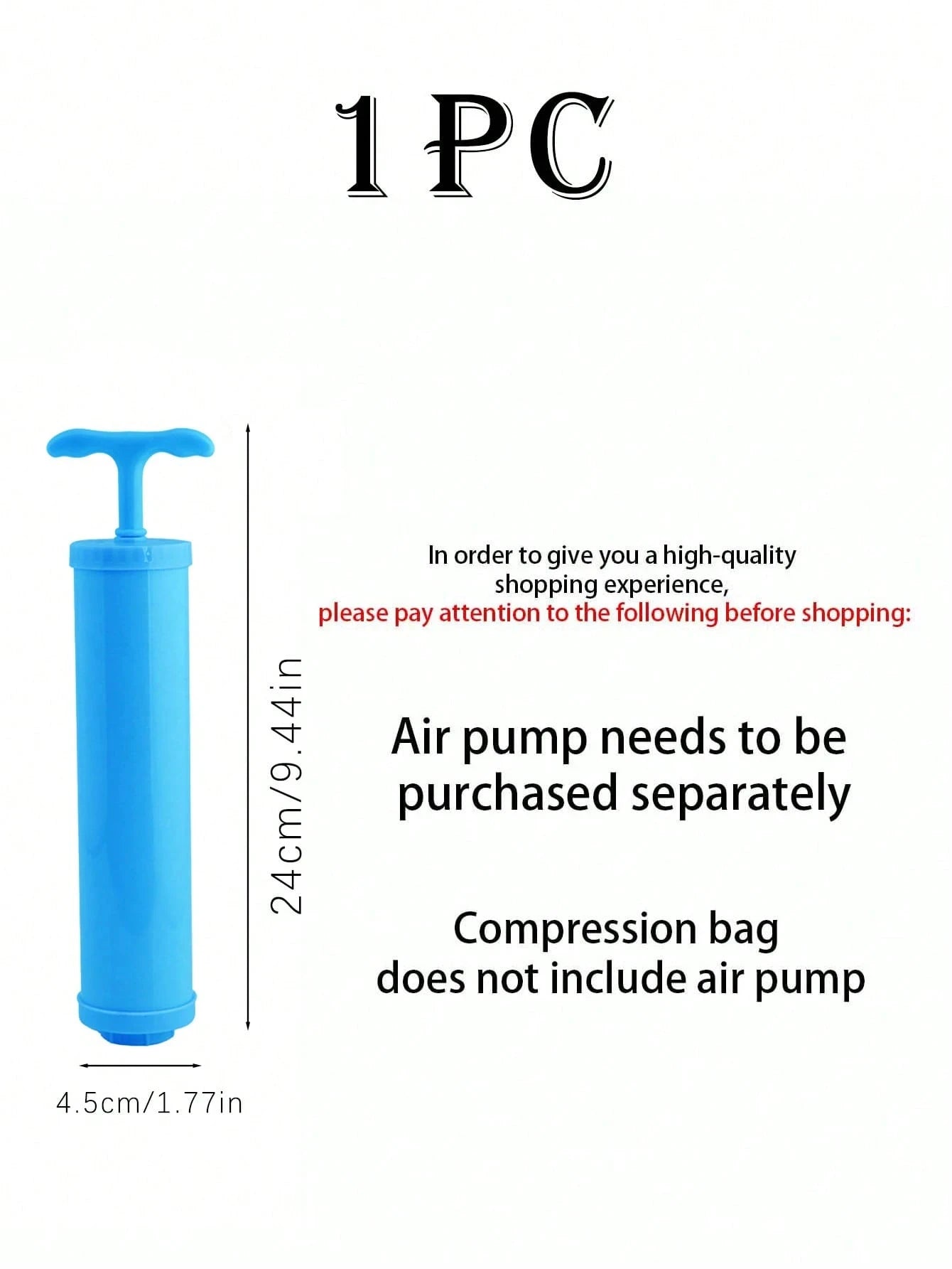 Portable Hand Pump. For Use With Compression Bags (not included)