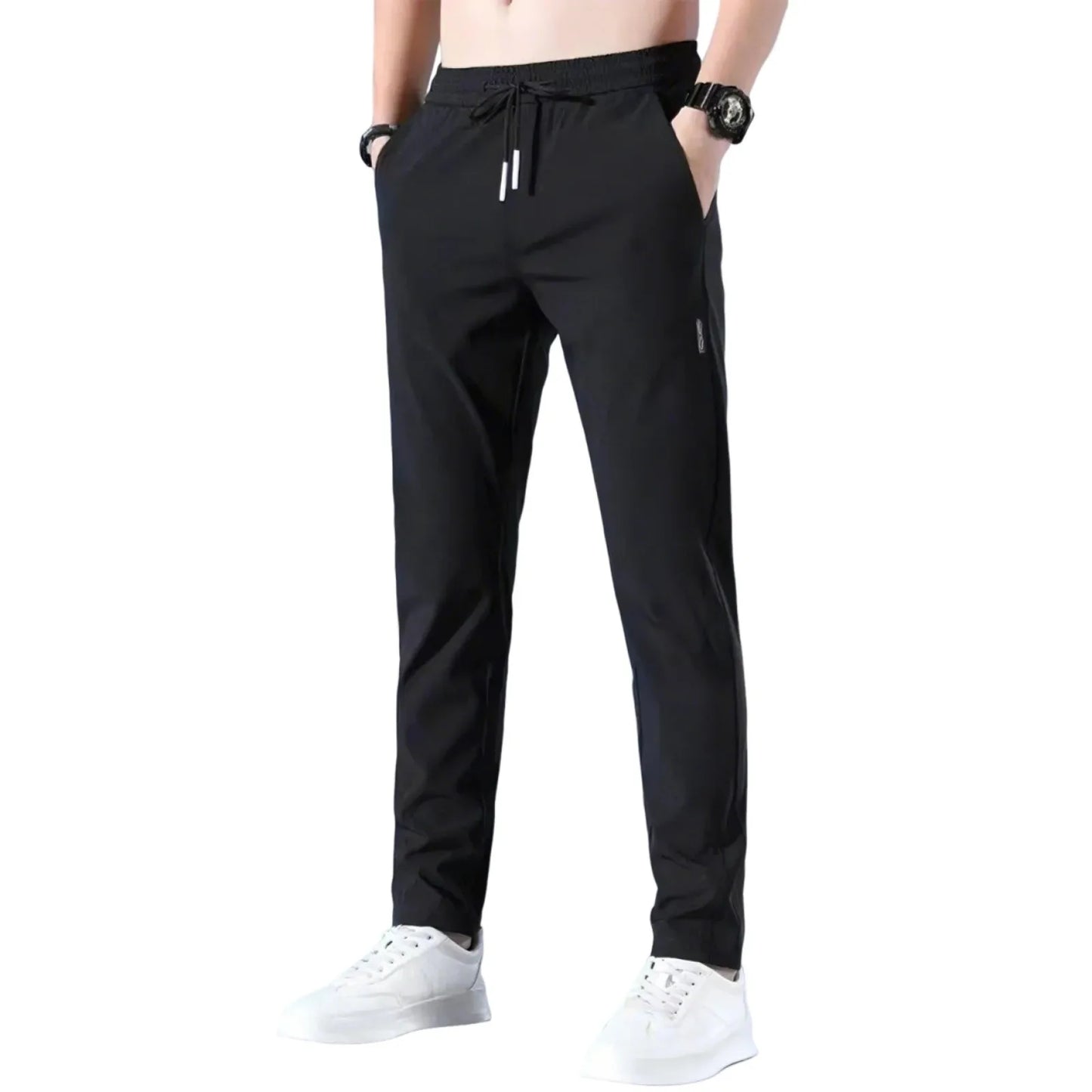Men Fast Dry Stretch Pants Silk Solid Color Mid-Waist