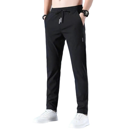 Men Fast Dry Stretch Pants Silk Solid Color Mid-Waist
