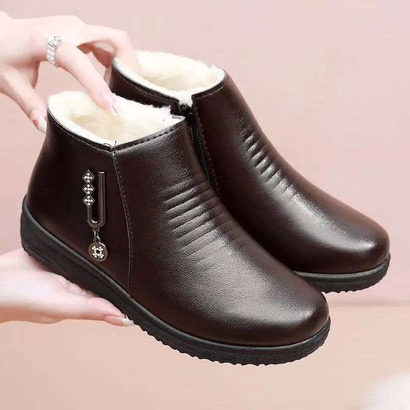 Women's Leather Ankle Boots, Thick Bottom