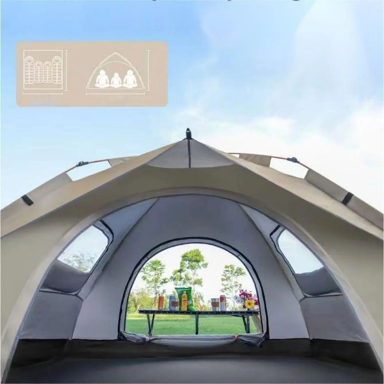 Outdoor Shelter Sunshade Camping Tent Two Doors and Two Windows
