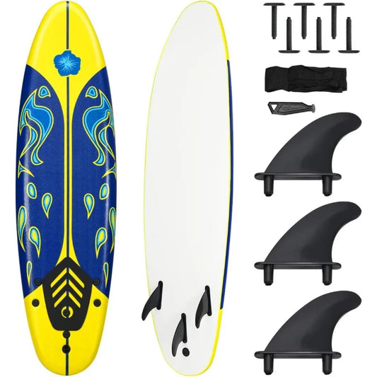 Kids Lightweight Foam Surfboard 6 Ft With 3 Detachable Fins