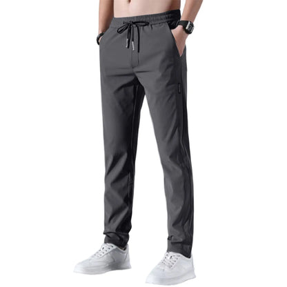 Men Fast Dry Stretch Pants Silk Solid Color Mid-Waist