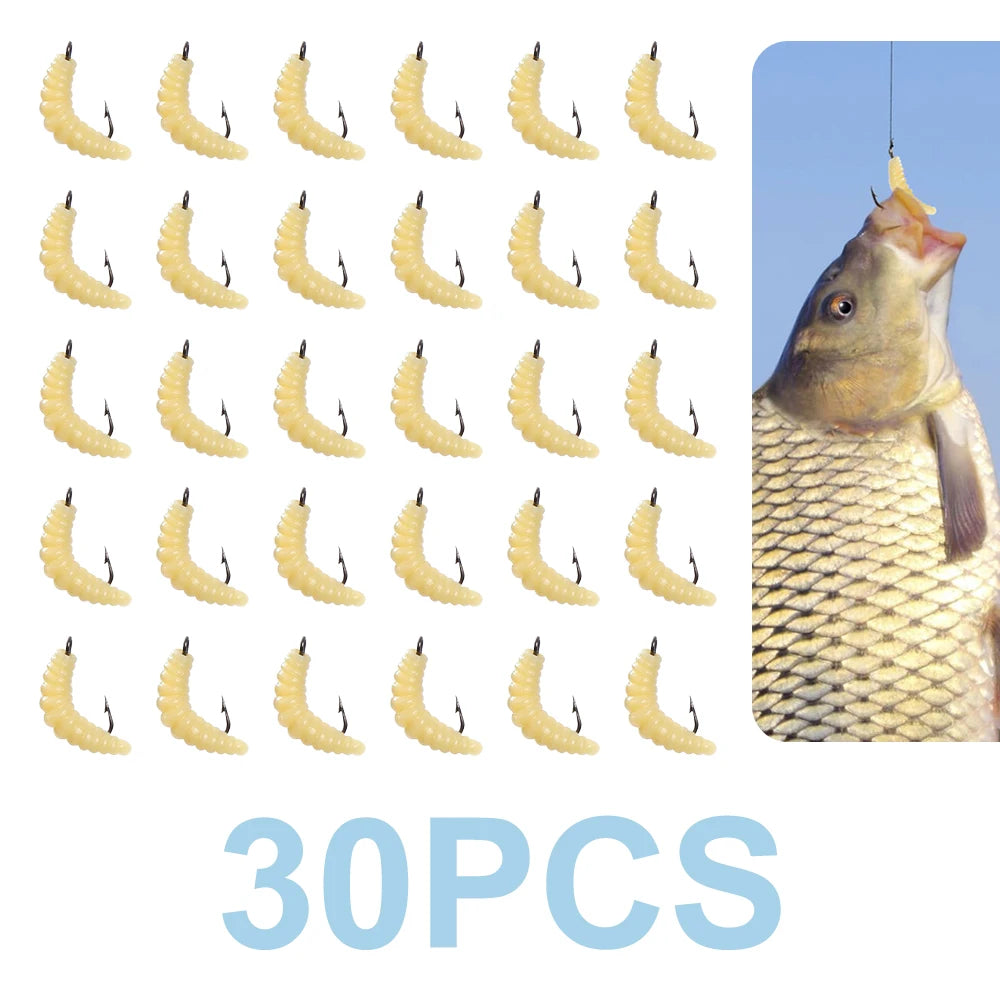 30pcs Artificial Breadworms Fishing Bait with Hooks