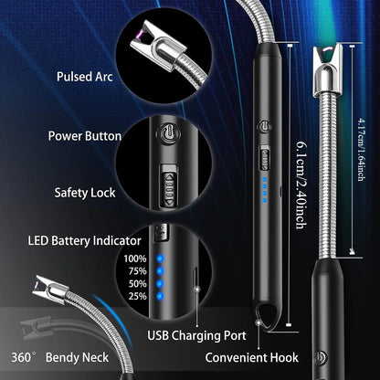 3 - Electric Lighters, Plasma Arc Rechargeable, Windproof