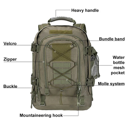 LQArmy 60L Durable & Water-resistant Tactical Backpack; Unisex