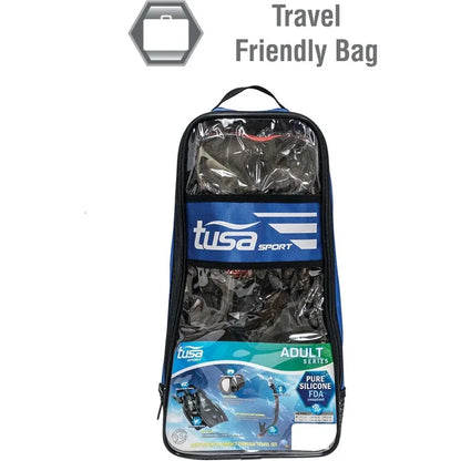TUSA Sport Adult Powerview Mask, Dry Snorkel, and Fins Travel Set