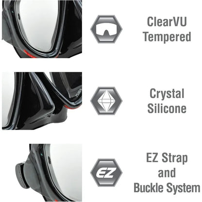 TUSA Sport Adult Powerview Mask, Dry Snorkel, and Fins Travel Set