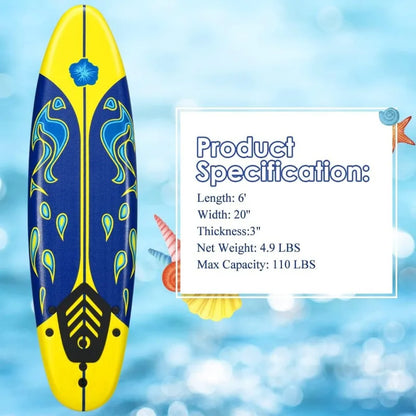 Kids Lightweight Foam Surfboard 6 Ft With 3 Detachable Fins