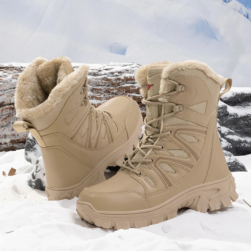 Men Winter Velvet Warm Snow Boots, Waterproof Ski Shoes
