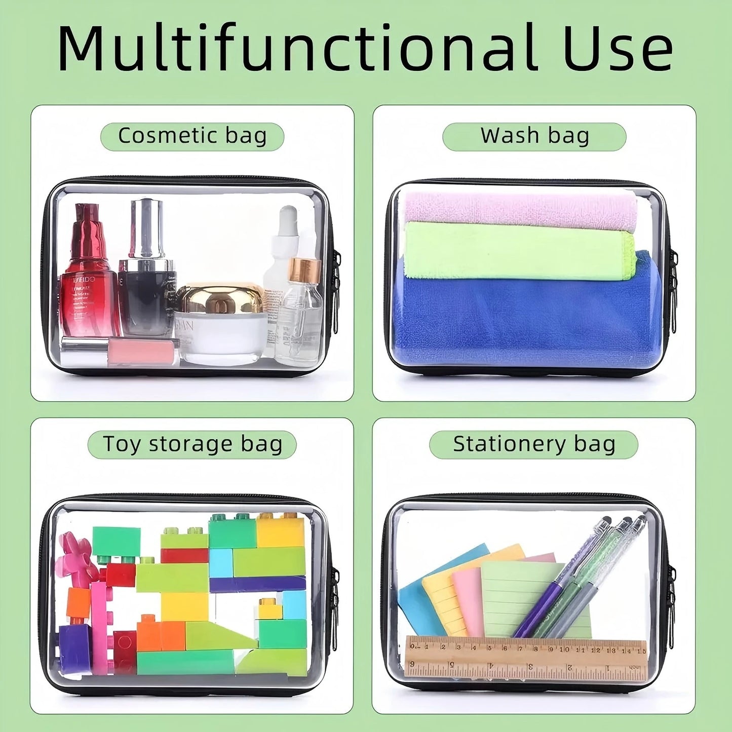 3 Zipper Pouches Transparent Cases Organizer Travel Case