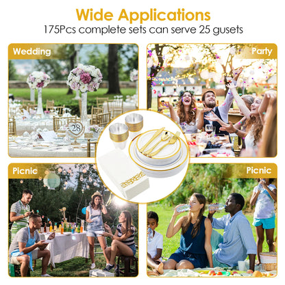 175Pcs (25 Guests) Disposable Dinnerware Set