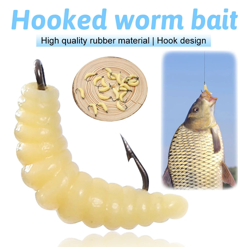30pcs Artificial Breadworms Fishing Bait with Hooks